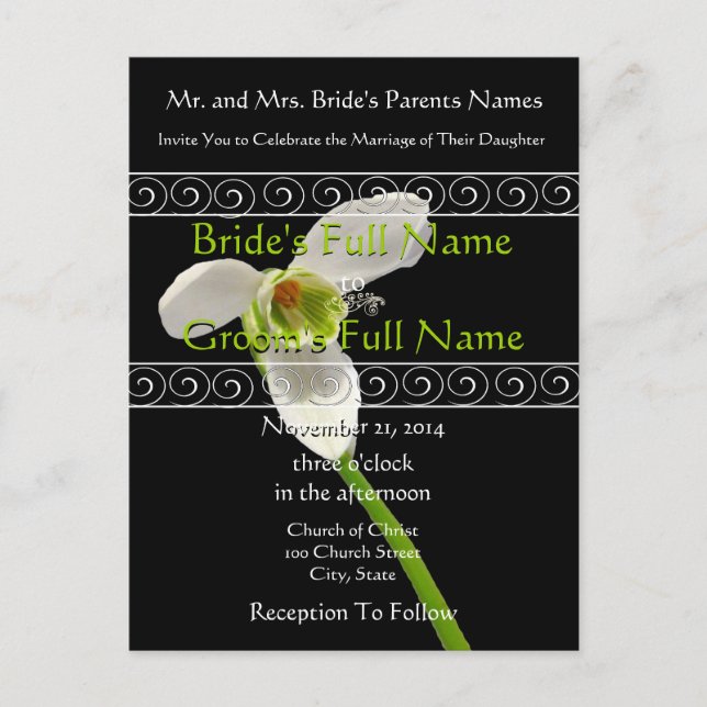 Elegant White and Lime  Wedding Invitation Postcard (Front)