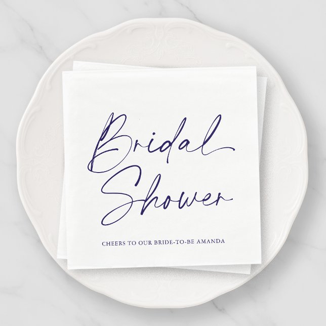 Elegant White and Navy Bridal Shower Napkin (Creator Uploaded)