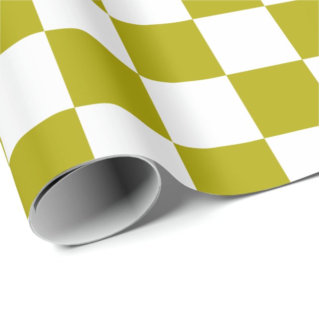 Elegant White and Olive Green Checkerboard  Wrapping Paper (Roll Corner)
