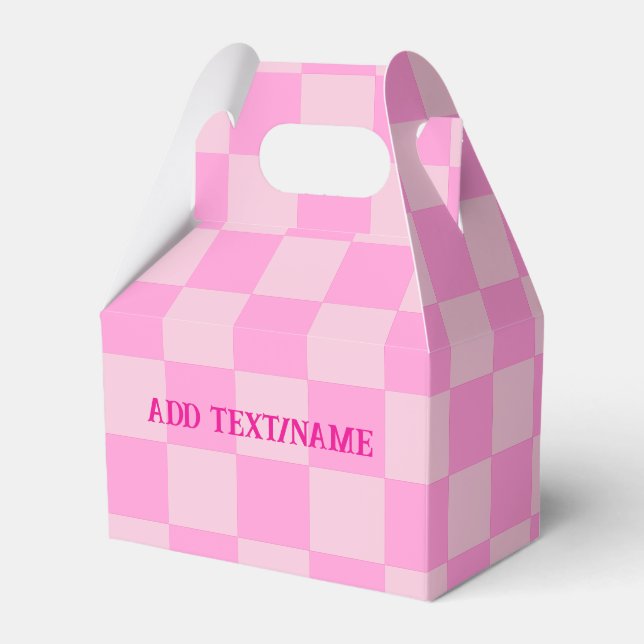 Elegant White and Pastel Pink Checkerboard  Favor Boxes (Front Side)