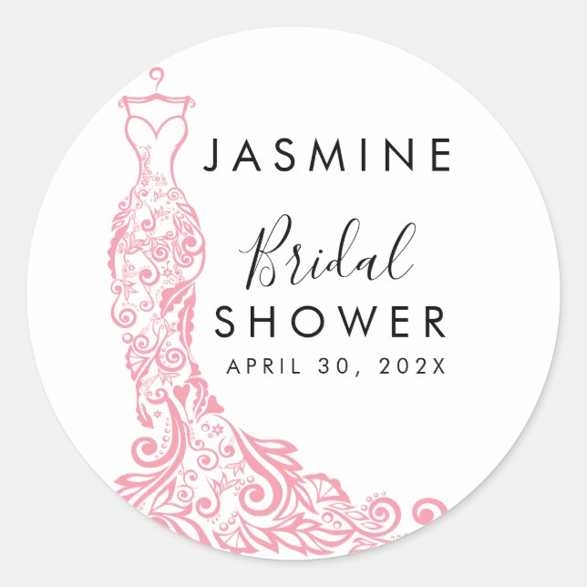 Elegant White and pink  Bridal Shower Welcome Classic Round Sticker (Front)