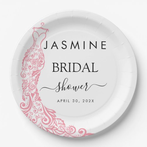 Elegant White and pink  Bridal Shower Welcome Paper Plates
