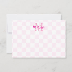Elegant White and Pink Checkerboard Personalized  Note Card