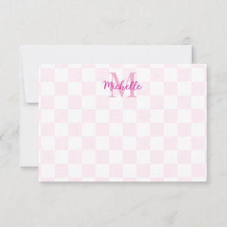 Elegant White and Pink Checkerboard Personalized  Note Card