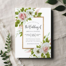 Elegant White and Pink Floral Watercolor Wedding