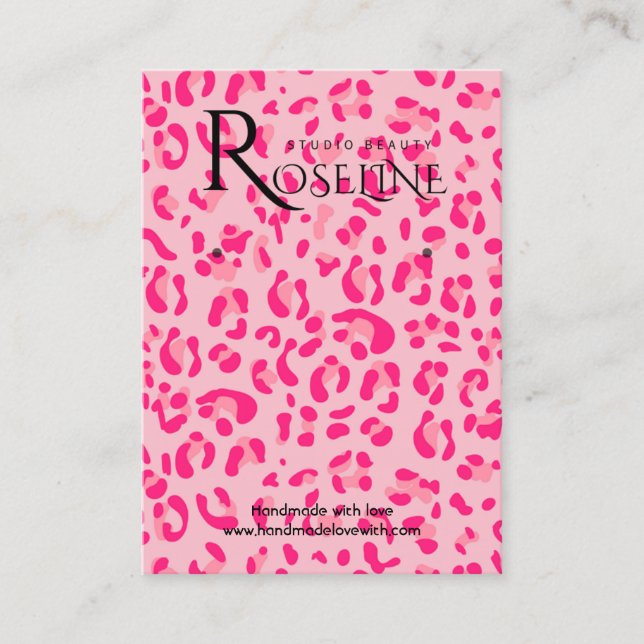 Elegant white and pink Leopard Print Display Card (Front)