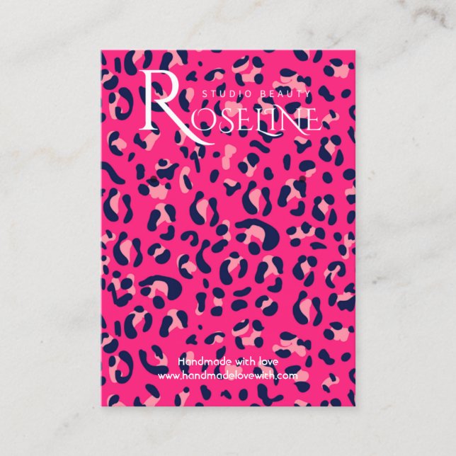 Elegant white and pink Leopard Print Display Card (Front)