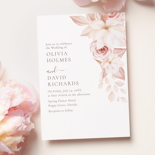 Elegant White and Pink Roses Wedding Invitation