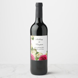 Elegant White and Pink Roses Wine Label