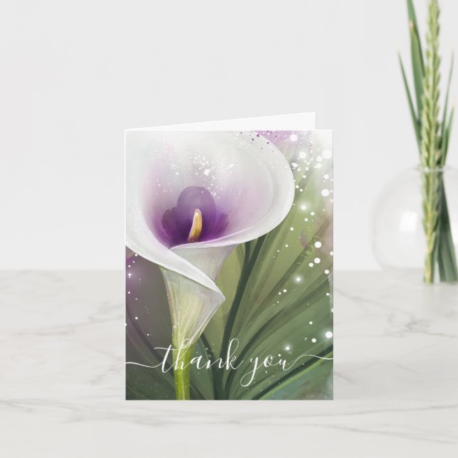 Elegant White and Purple Calla Lily Folded Thank You Card (Front)