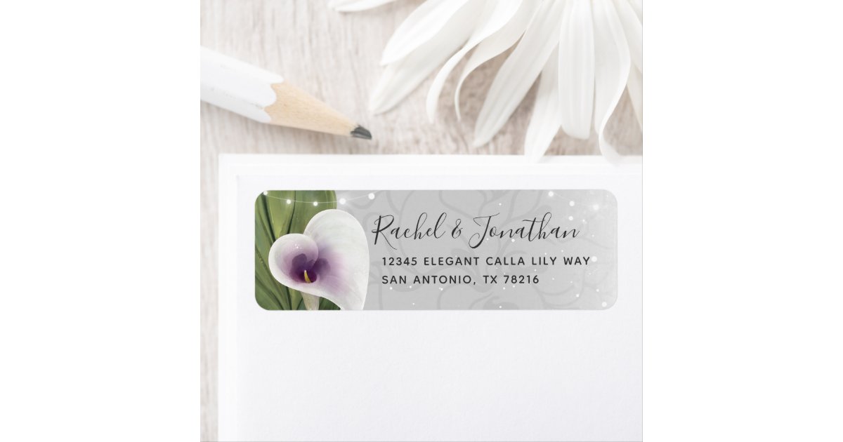Elegant White and Purple Calla Lily Return Address Label | Zazzle