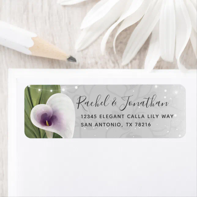 Elegant White and Purple Calla Lily Return Address Label | Zazzle