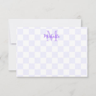 Elegant White and Purple Checkerboard Custom Name Note Card