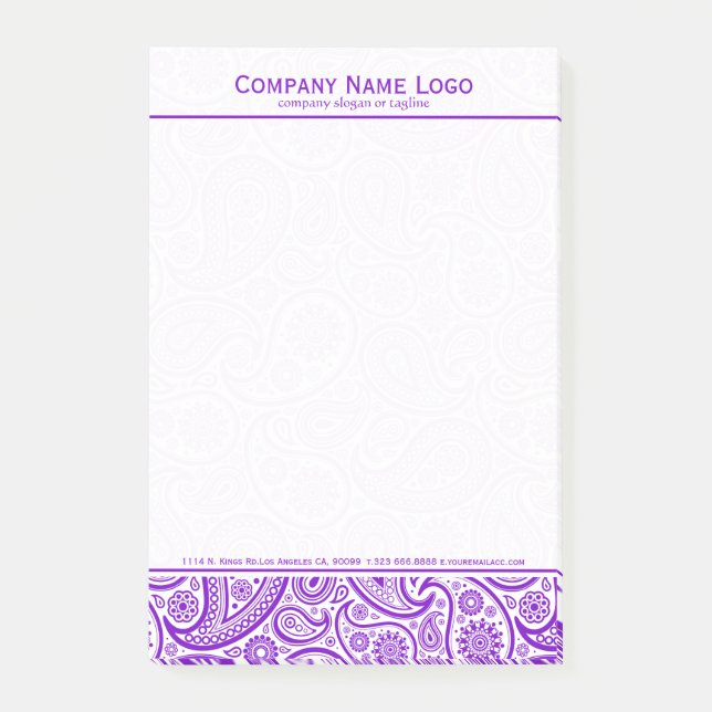 Elegant White And Purple Floral Paisley Post-it Notes (Front)