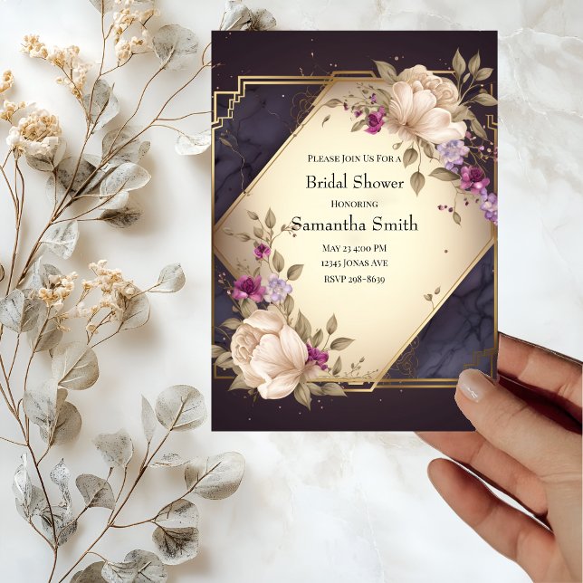 Elegant White and Purple Flowers Bridal Shower Invitation (Creator Uploaded)