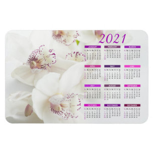 Elegant White and Purple Orchids   2021 Calendar Magnet