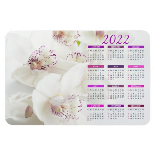 Elegant White and Purple Orchids  2022 Calendar Magnet