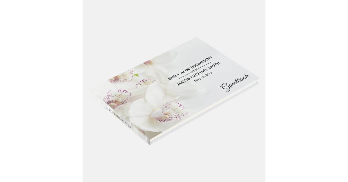 Elegant White and Purple Orchids | Wedding Guest Book | Zazzle