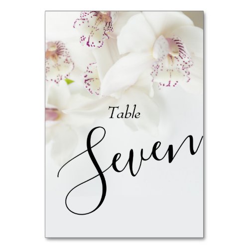 Elegant White and Purple Orchids  Wedding Table Number