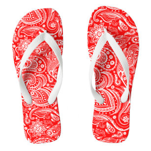 Elegant White And Red Floral Paisley Pattern Flip Flops