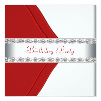 Elegant White and Red Womans Birthday Party Card