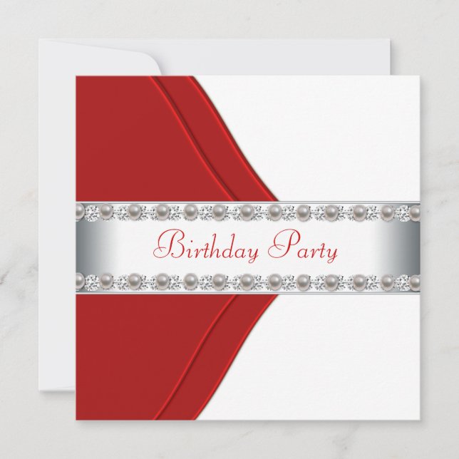 Elegant White and Red Womans Birthday Party Invitation (Front)