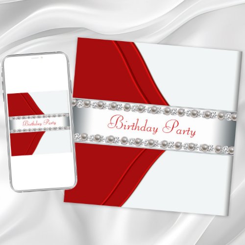 Elegant White and Red Womans Birthday Party Invitation