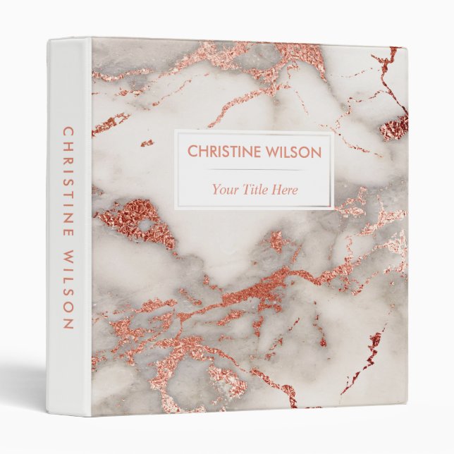 elegant white and rose gold marble stone 3 ring binder (Front/Spine)