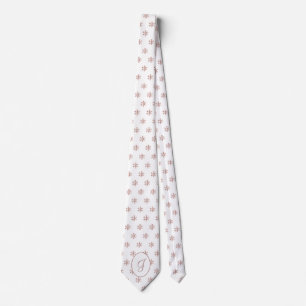 Elegant White and Rose Gold Snowflakes Monogrammed Neck Tie