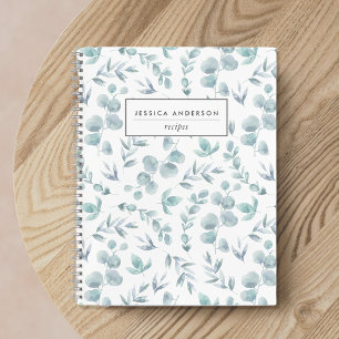Elegant White and Sage Eucalyptus Recipe Notebook