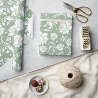 Sage Green White Stripes Pattern Wrapping Paper | Zazzle