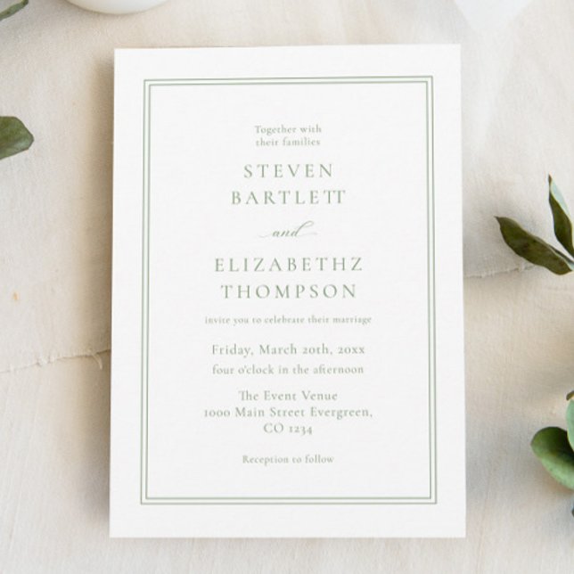 Elegant White and Sage Green Wedding  Invitation (Creator Uploaded)