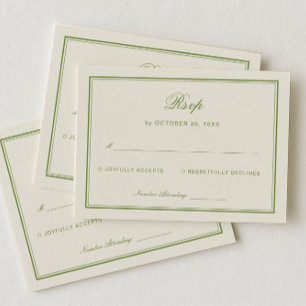 Elegant White and Sage Green Wedding Response Enclosure Card
