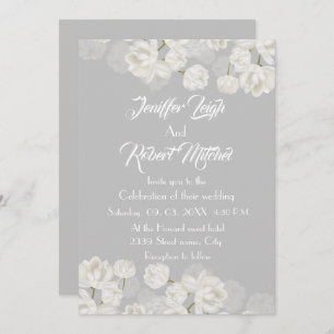 Elegant white and silver floral wedding invitation