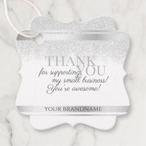 Elegant White and Silver Glitter Package Thank You Favor Tags