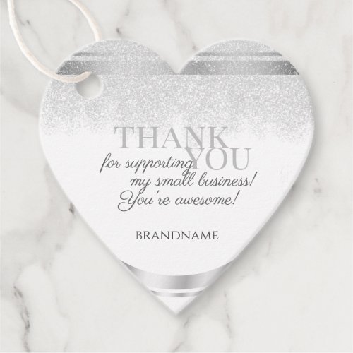 Elegant White and Silver Glitter Package Thank You Favor Tags