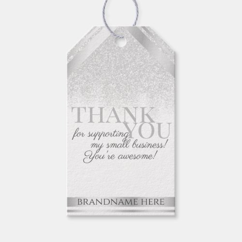 Elegant White and Silver Glitter Package Thank You Gift Tags