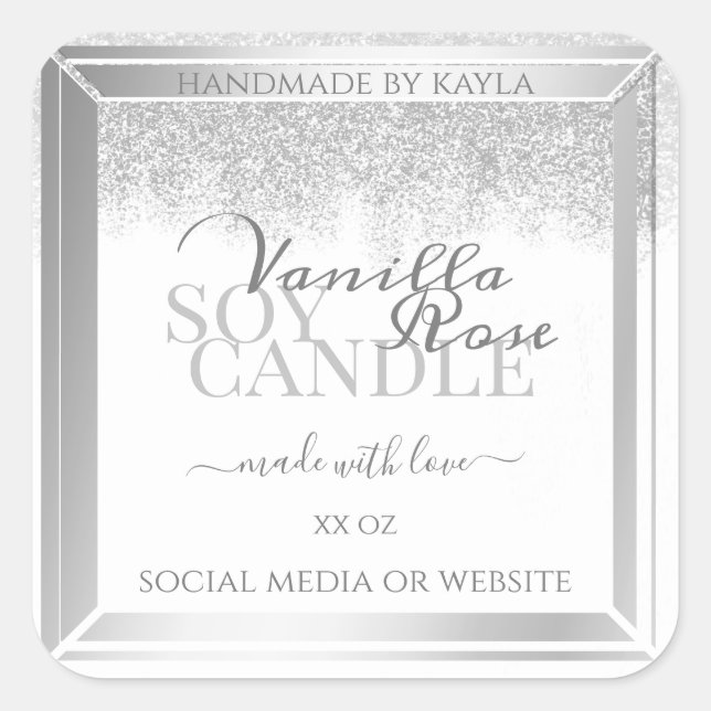 Elegant White and Silver Product Packaging Labels (Front)