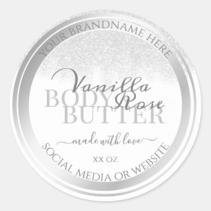 Elegant White and Silver Product Packaging Labels