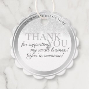 Elegant White and Silver Sparkle Thank You Package Favor Tags