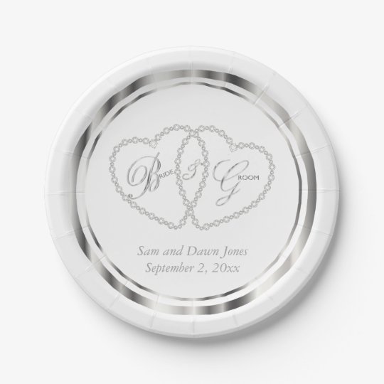 Elegant White and Silver Wedding Paper Plate
