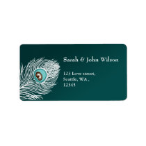 Elegant white and teal peacock address label