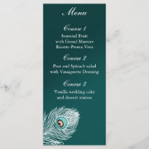 Elegant white and teal peacock menu