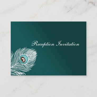 Elegant white and teal peacock Reception Cards