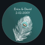 Elegant white and teal peacock seals<br><div class="desc">Beautiful Elegant white and teal peacock customized wedding favors stickers. Matching products also available</div>