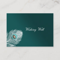 Elegant white and teal peacock wishing well cards