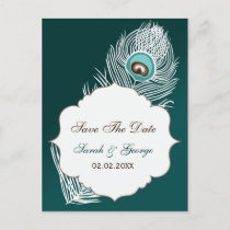 Elegant white and teal  save the date announcement postcard