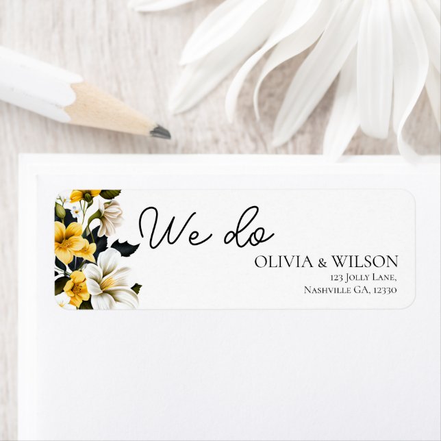 Elegant White and Yellow Floral Wedding Address Label (Insitu)