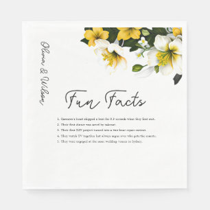 Elegant White and Yellow Floral Wedding Fun Facts Napkins
