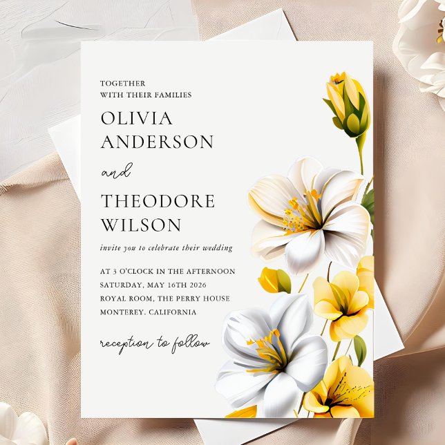 Elegant White and Yellow Floral Wedding Invitation (Creator Uploaded)